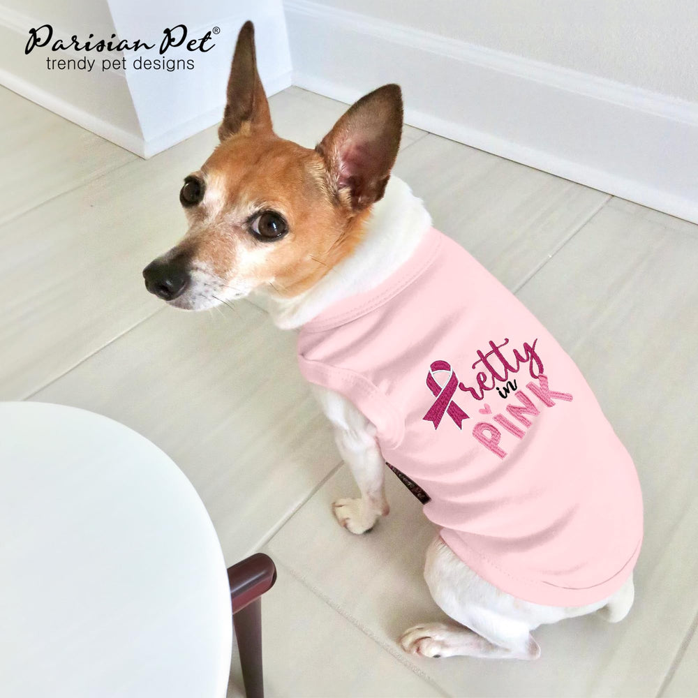 Parisian Pet Pretty in Pink embroidery detail on dog tee