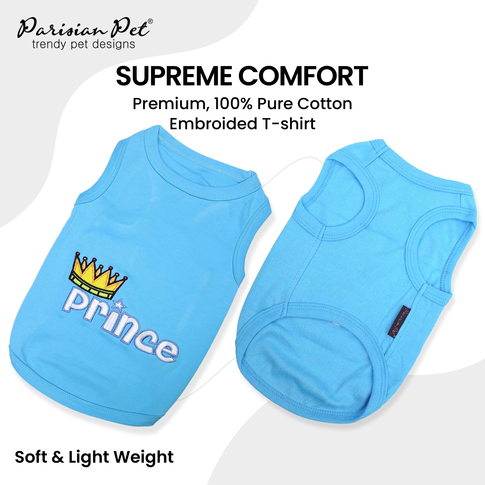 Parisian Pet Prince embroidered detail highlights premium craftsmanship and royal flair.