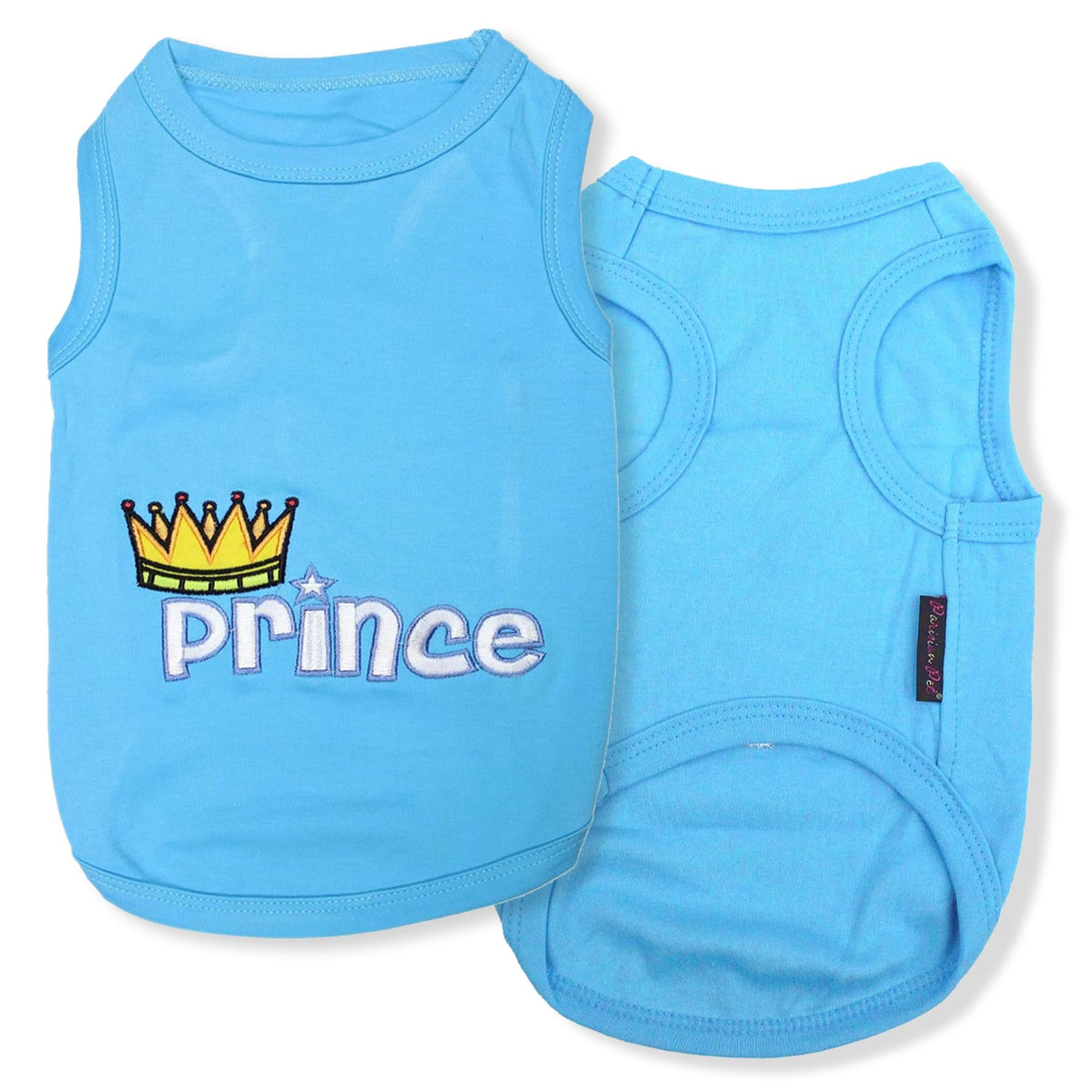Parisian Pet Prince embroidered dog shirt front view for royal-style everyday wear