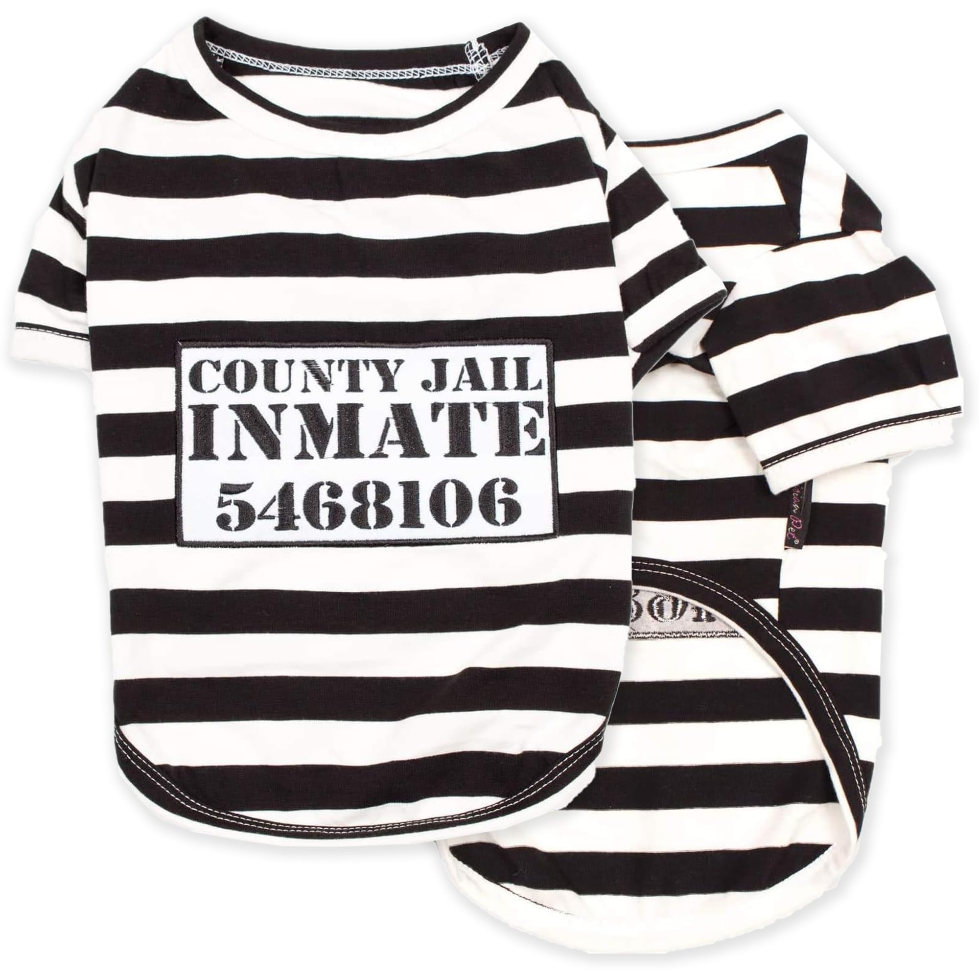 Parisian Pet Prisoner Dog Costume front view shows stylish, comfortable fit for daily dress-up.