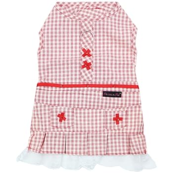 Parisian Pet Red Dog Dress with country-side lace gingham for stylish, breathable summer wear