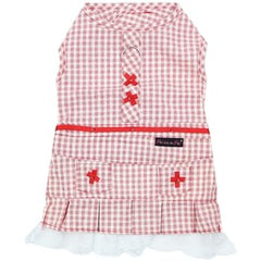 Parisian Pet Red Dog Dress with country-side lace gingham for stylish, breathable summer wear