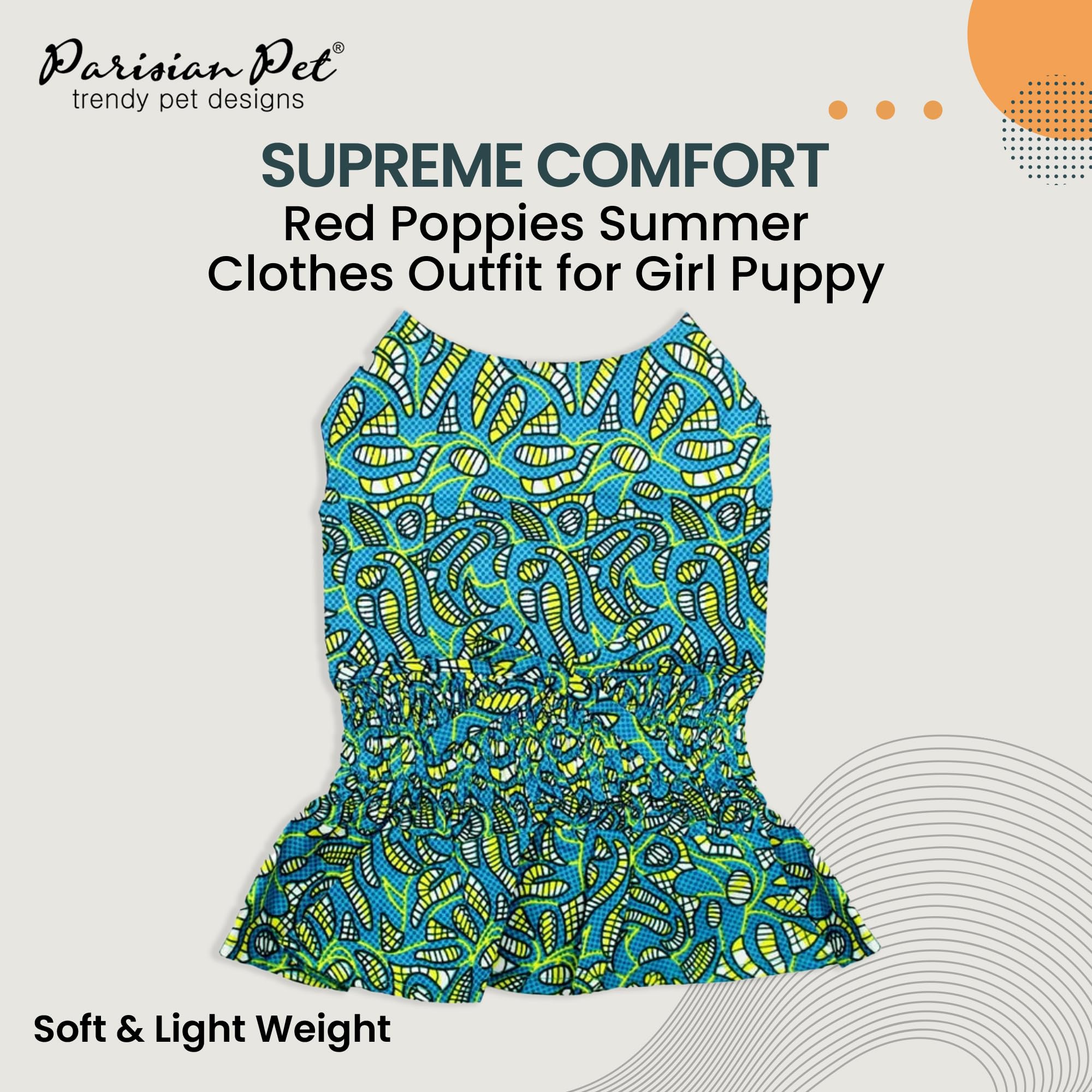 Parisian Pet ruched waist dress shown on dog for easy wear