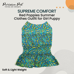 Parisian Pet ruched waist dress shown on dog for easy wear