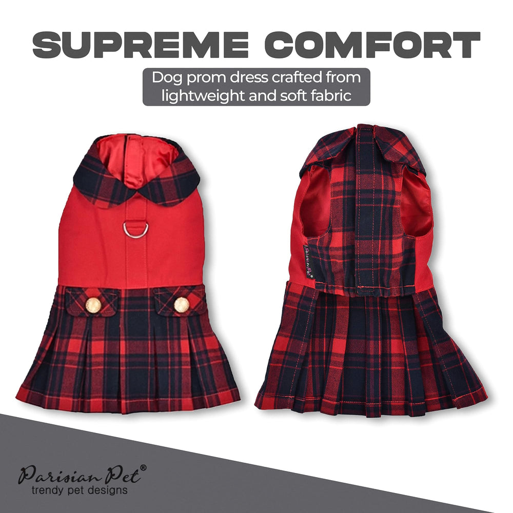 Parisian Pet Scottish Red Dress Peter Pan collar detail enables easy dressing and chic looks