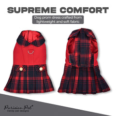 Parisian Pet Scottish Red Dress Peter Pan collar detail enables easy dressing and chic looks