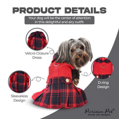 Parisian Pet Scottish Red Dress pleats add classic elegance for photos and parties