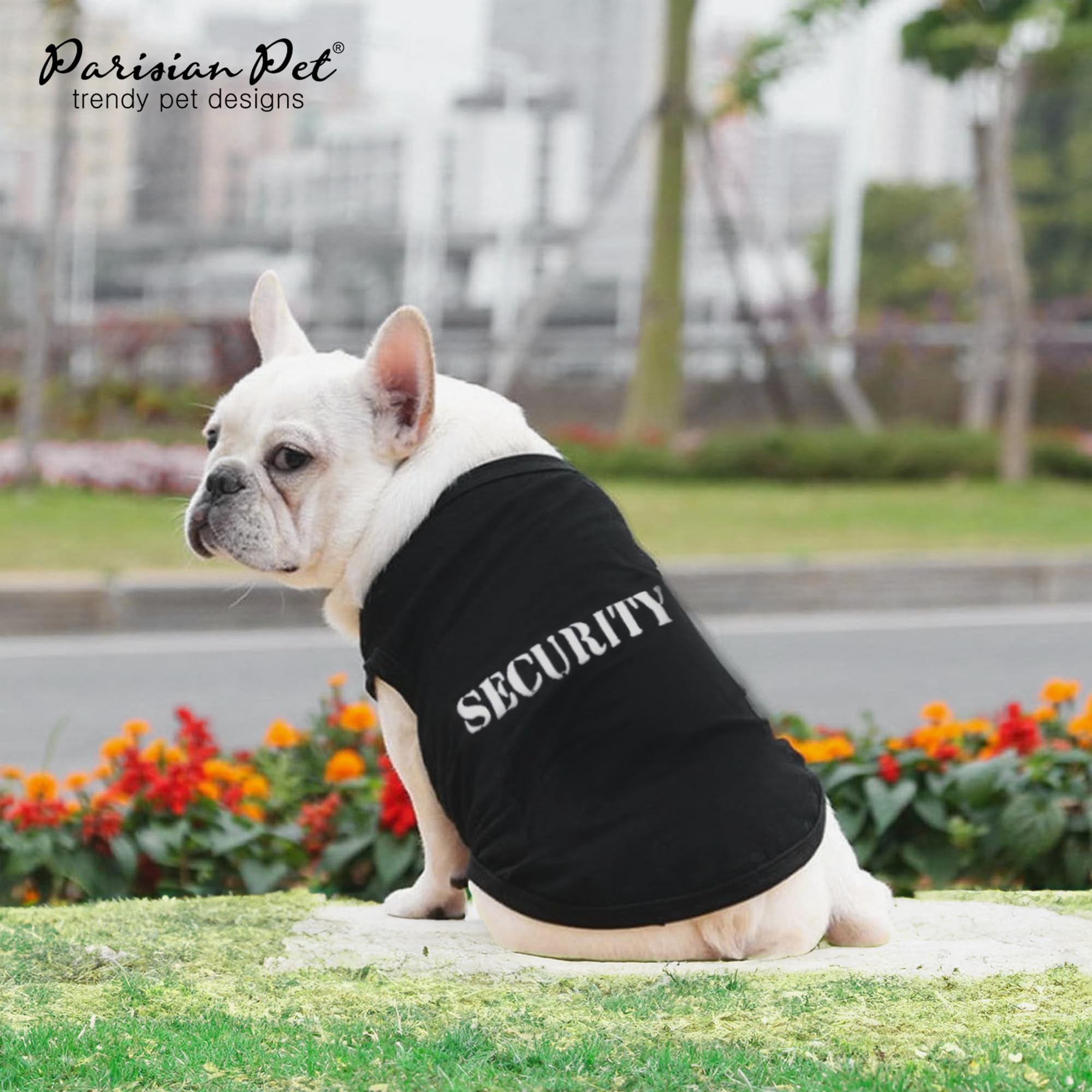Parisian Pet security shirt on a park walk demonstrates casual versatility.