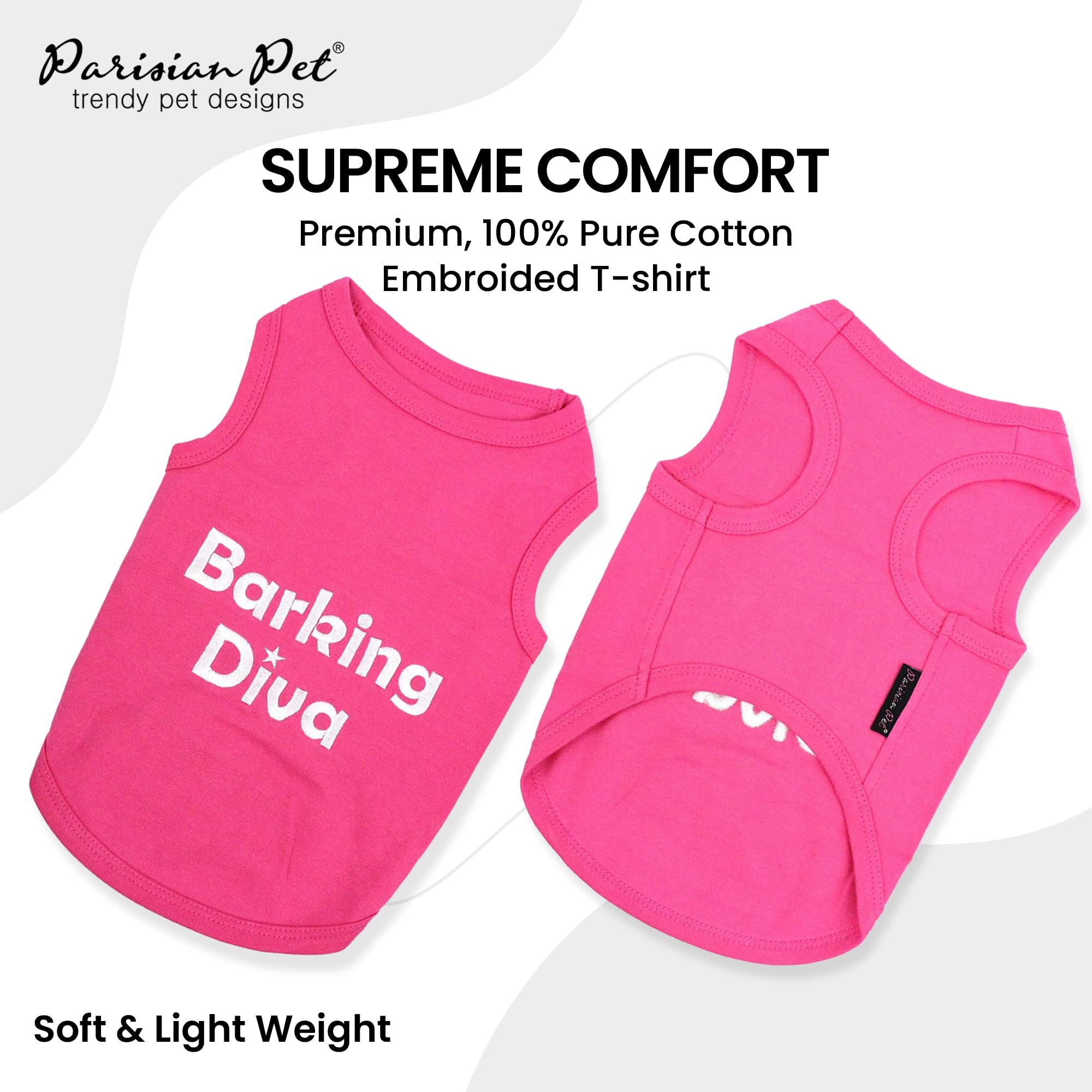 Parisian Pet sleeveless pink dog T-shirt closeup demonstrating breathable comfort for warm days.