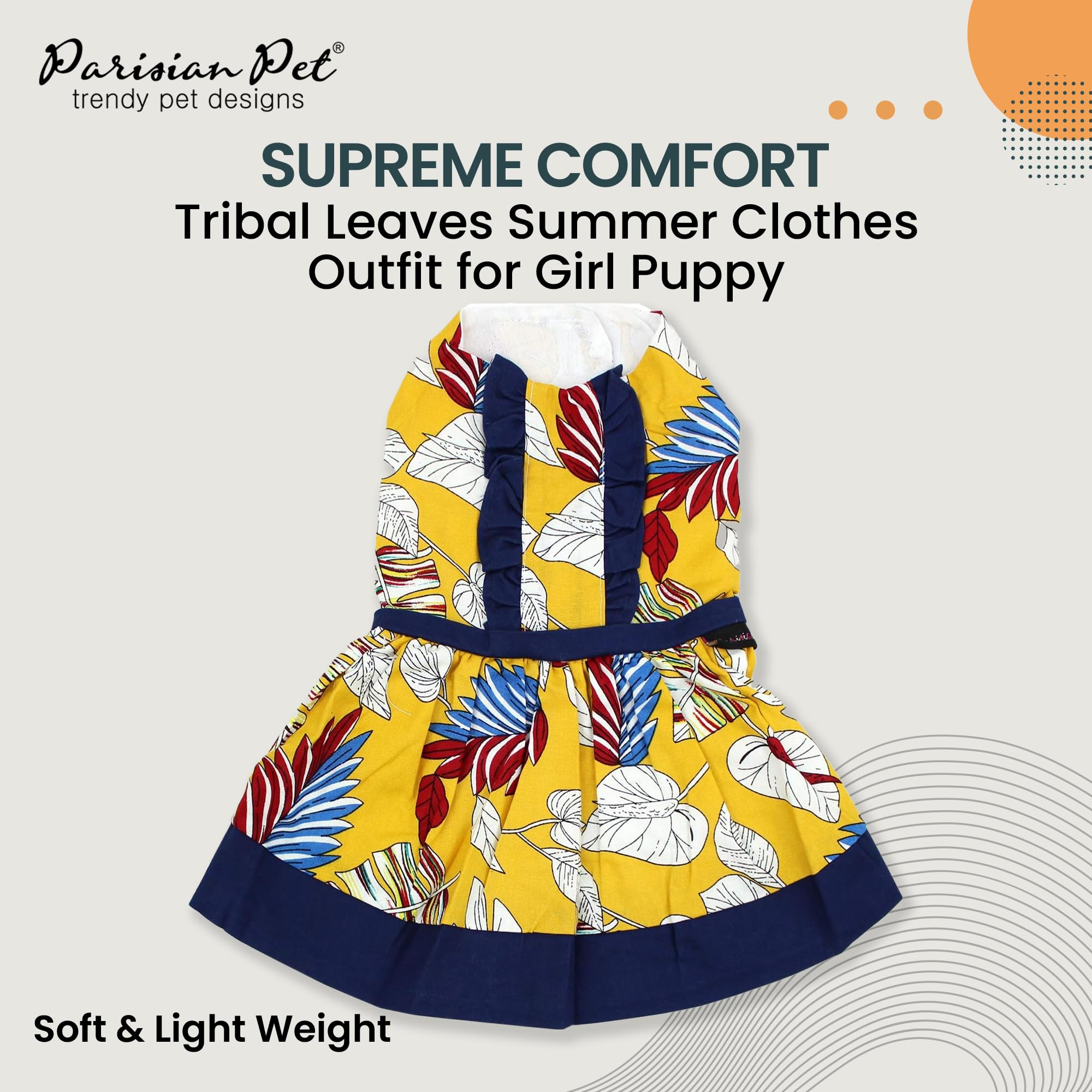 Parisian Pet Tribal Leaves Dress velcro closure close-up shows easy dressing.