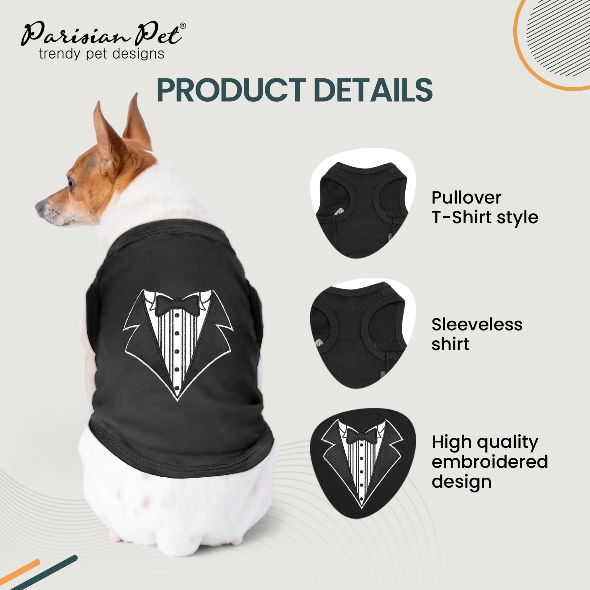 Parisian Pet tuxedo-tshirt fabric detail shows lightweight cotton and smooth finish.
