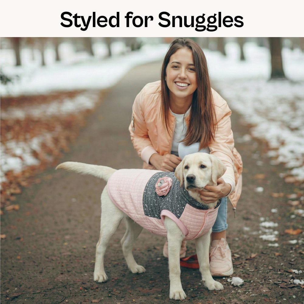 Parisian Pet winter collection pink coat showcases stylish warmth for festive outings.