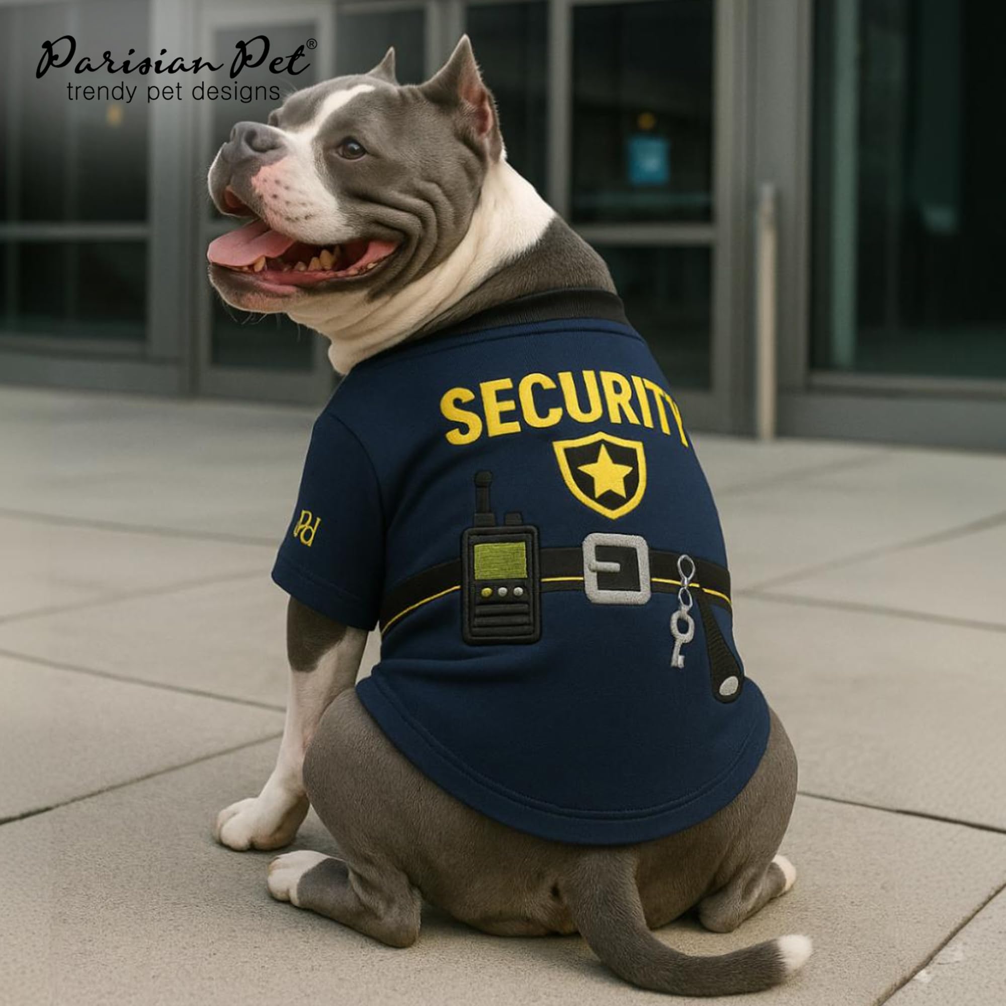Parisian Pet Woofficer shirt sleeved design emphasizing mobility and cute look.