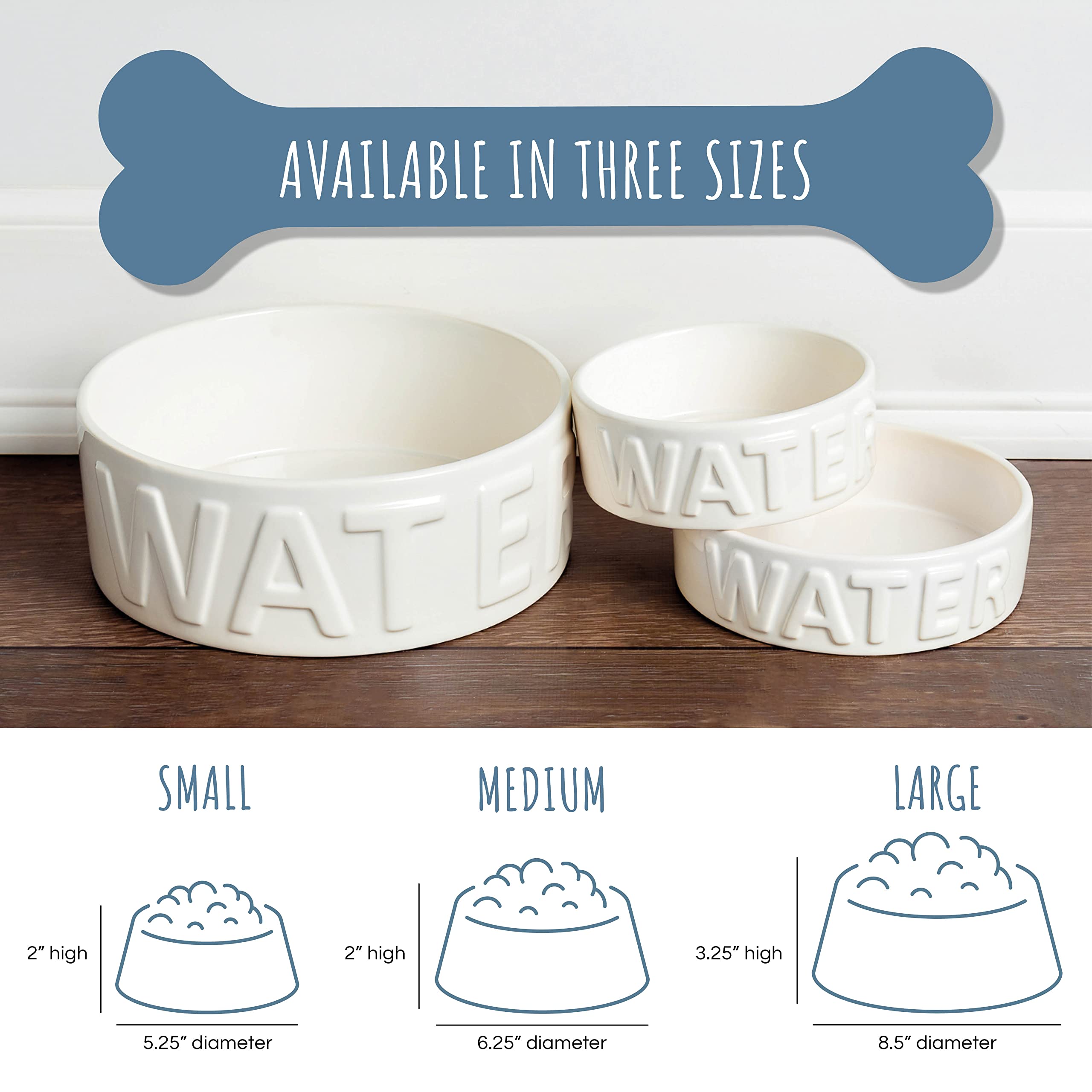 Park Life Designs pet bowl classic water medium grey dishwasher-safe icon indicates easy cleaning