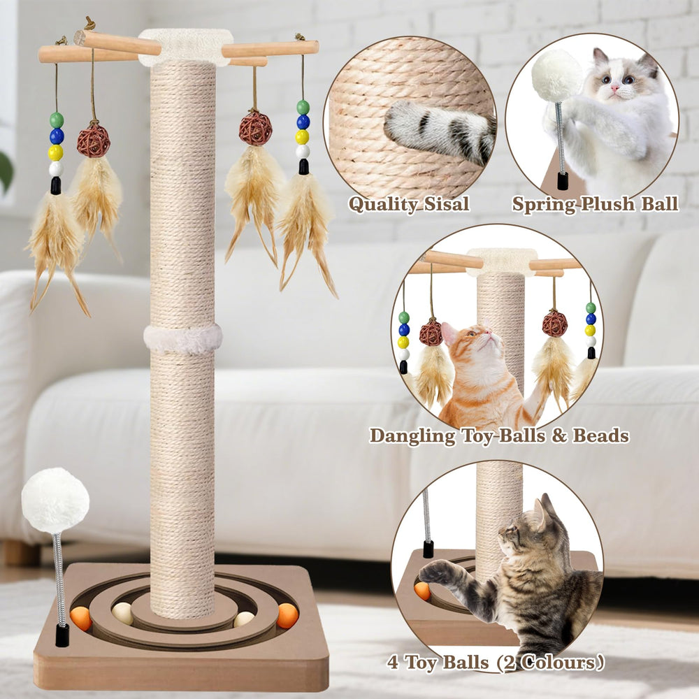 PAROTO Tall Cat Scratching Post ball track invites interactive play and curiosity.
