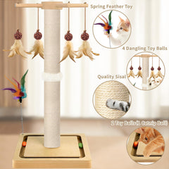 PAROTO tall cat scratching post with hanging balls highlights interactive play for curious cats.