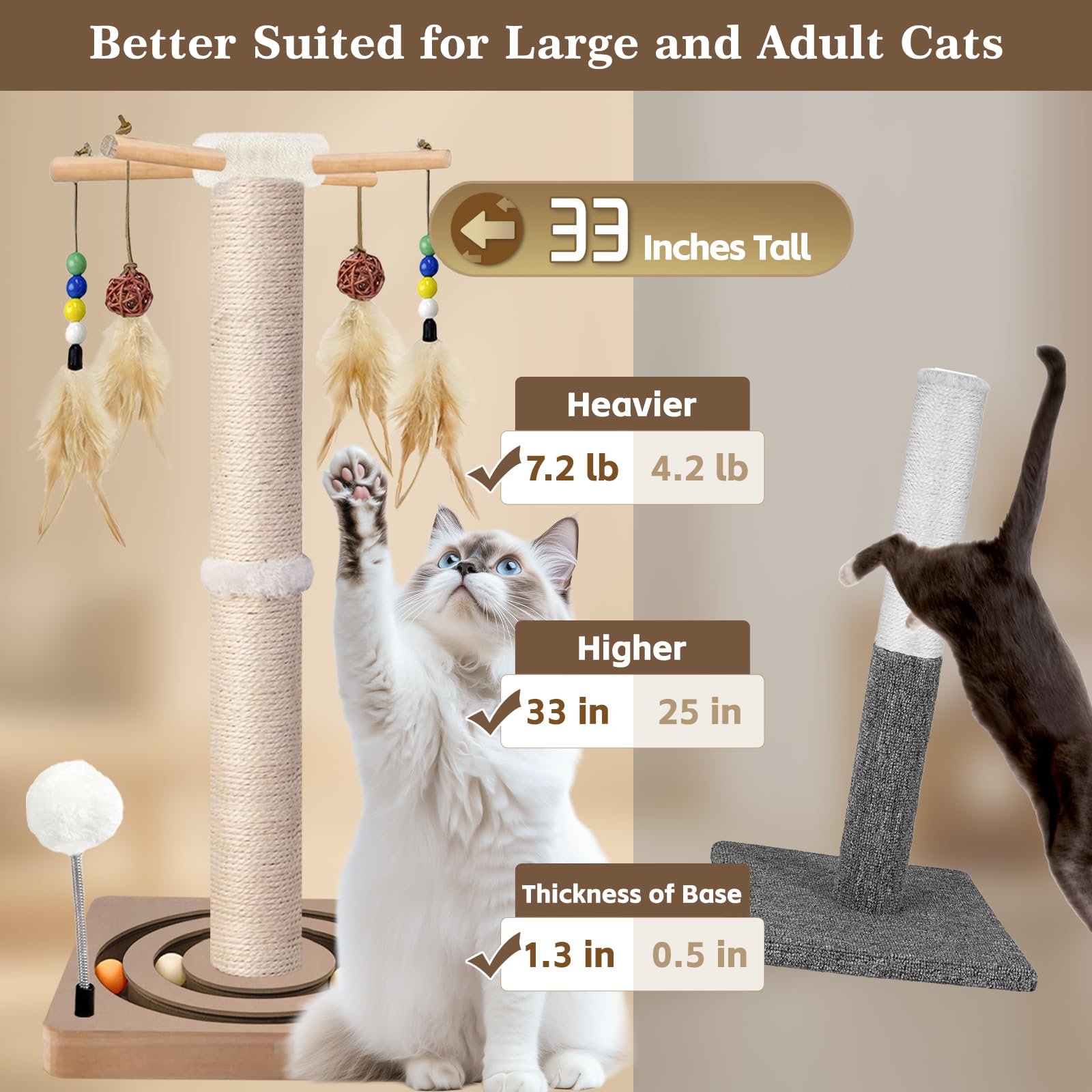 PAROTO Tall Cat Scratching Post with sisal wrap offers satisfying scratching for healthy claws.