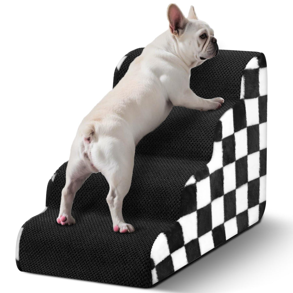 PasTard dog stairs bed 4-step checkerboard pattern provides stable bed access for pets.