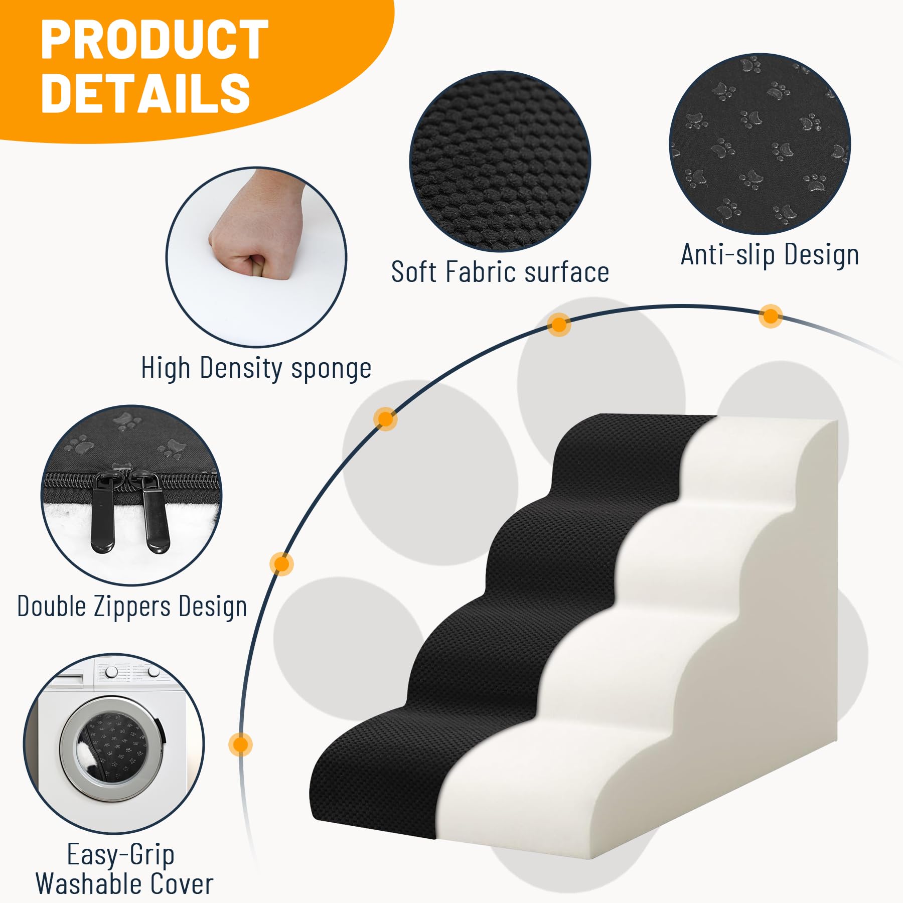 PasTard dog stairs bed removable-cover keeps maintenance simple and clean.