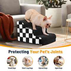 PasTard checkerboard pattern stairs add stylish decor while aiding safe bed access.