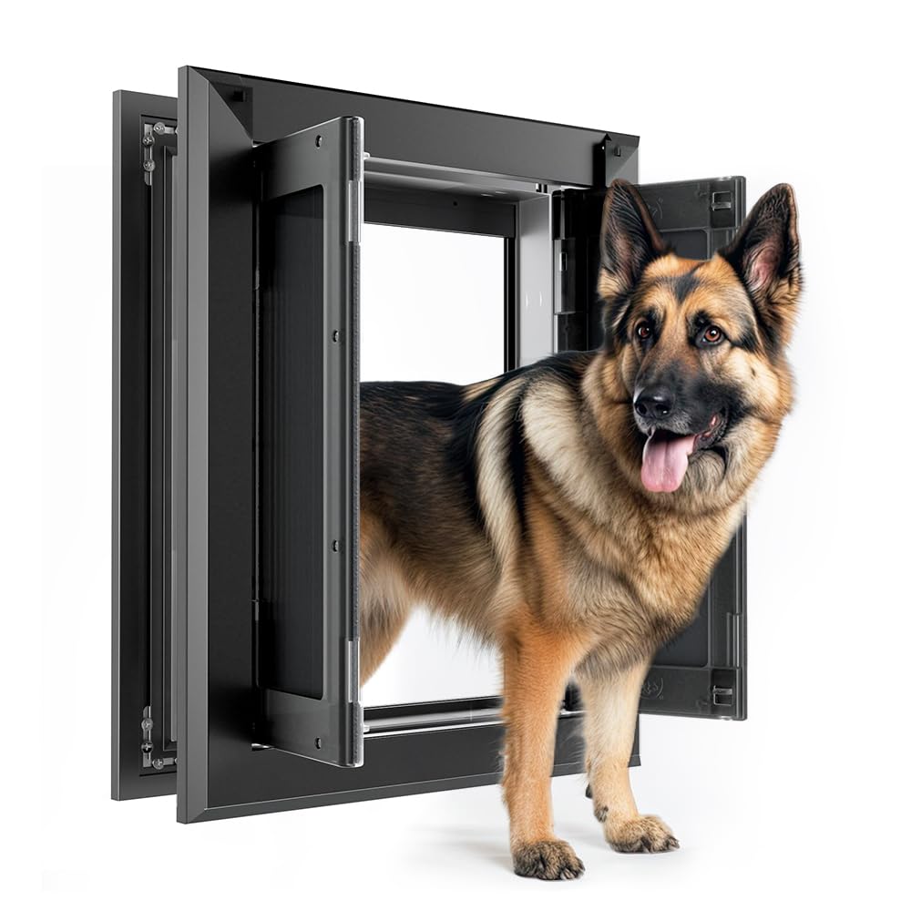 PATAPLUS aluminum dog door large frame close-up showing sturdy construction and secure weather sealing
