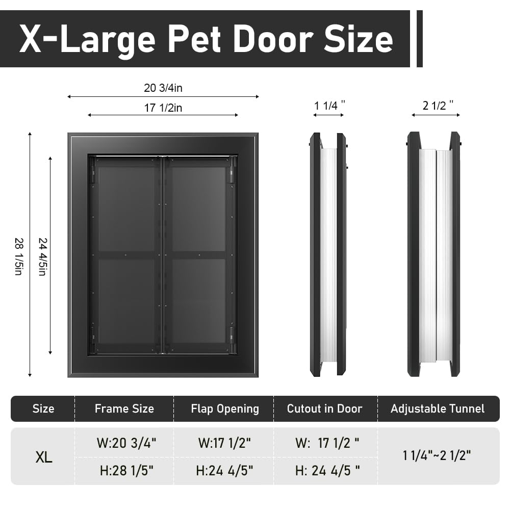 PATAPLUS aluminum dog door double magnetic flaps provide reliable weather protection