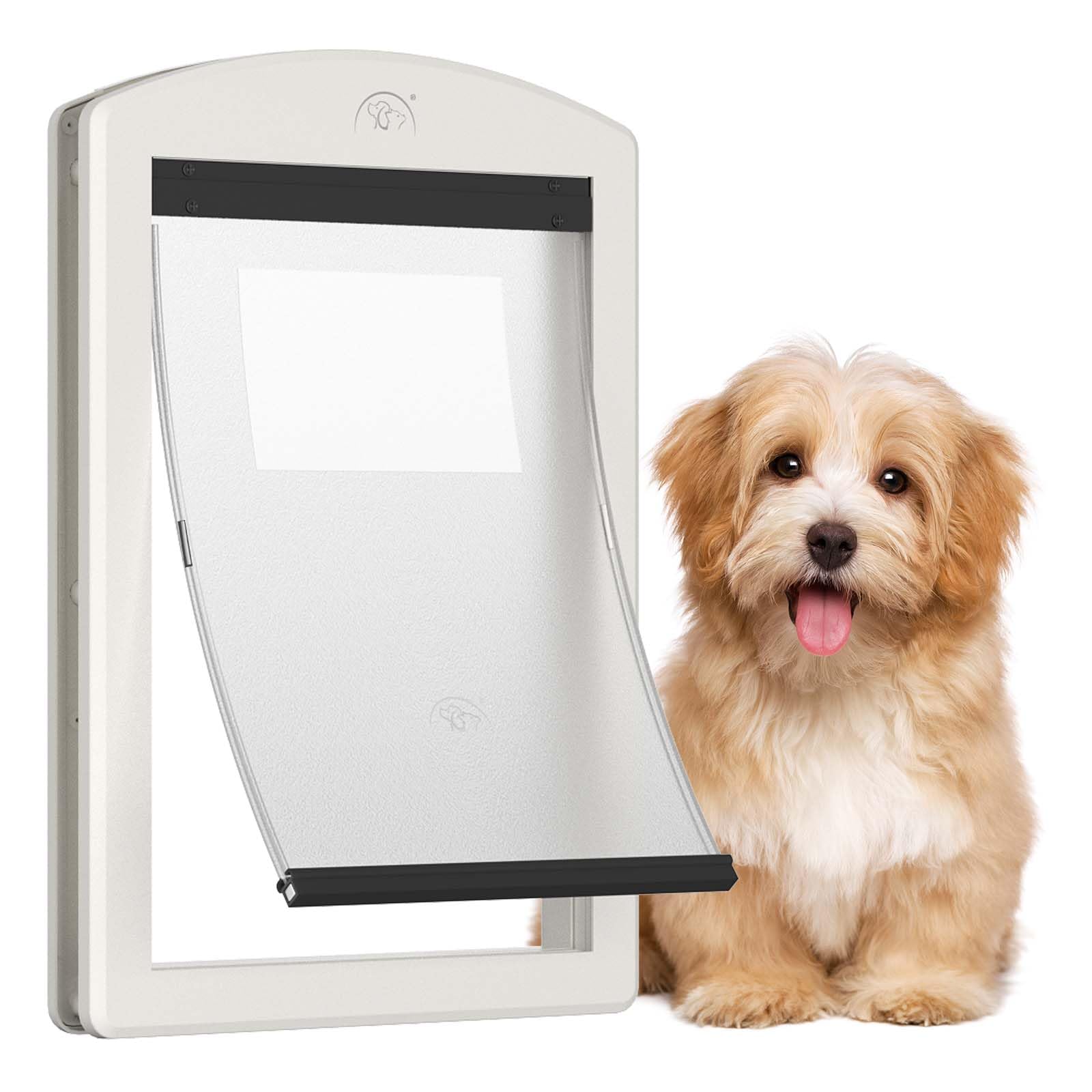 PATAPLUS dog door frame white enables easy pet access with sturdy weather protection.