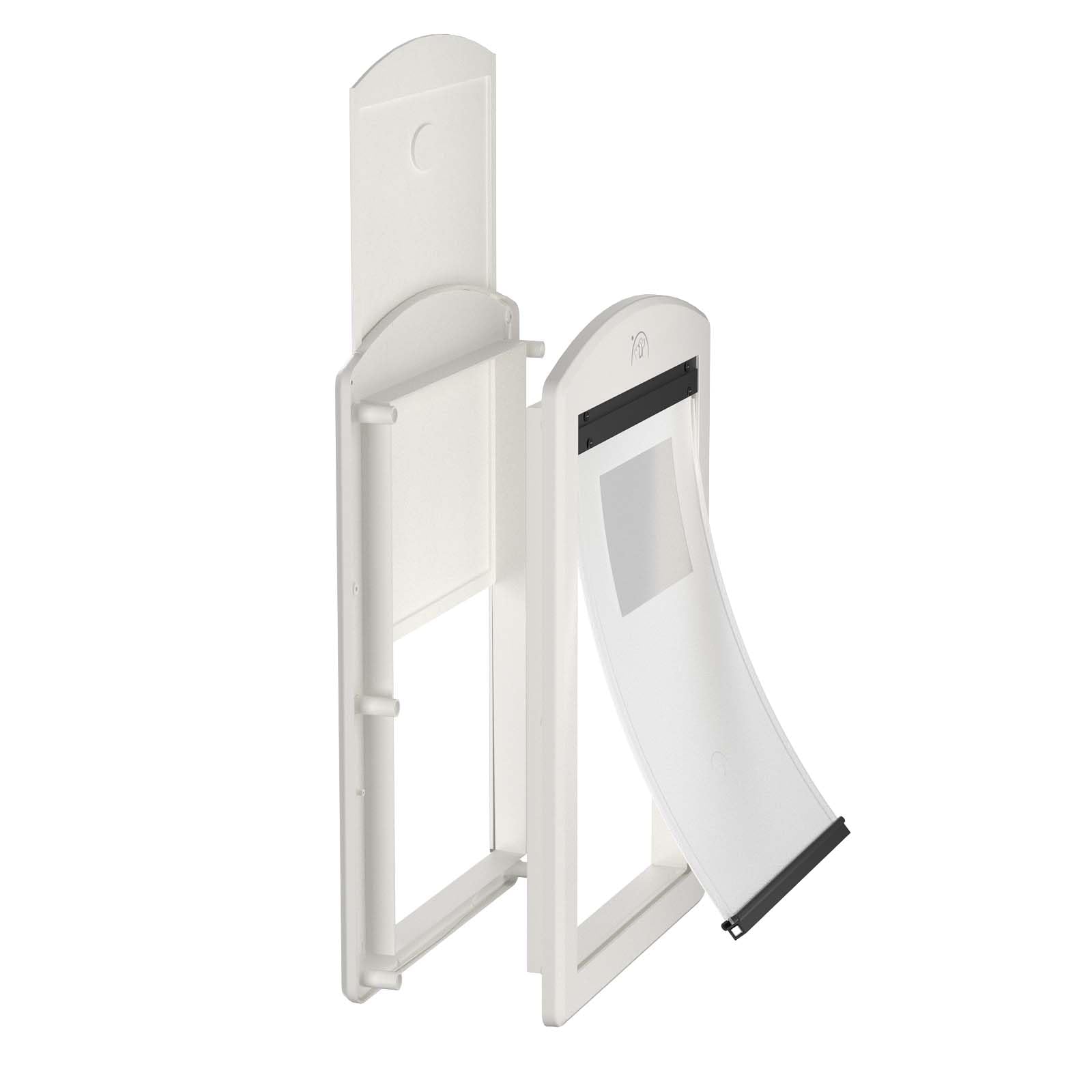PATAPLUS dog door magnetic flap closeup highlights secure, quiet operation for year-round use.