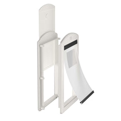 PATAPLUS dog door magnetic flap closeup highlights secure, quiet operation for year-round use.