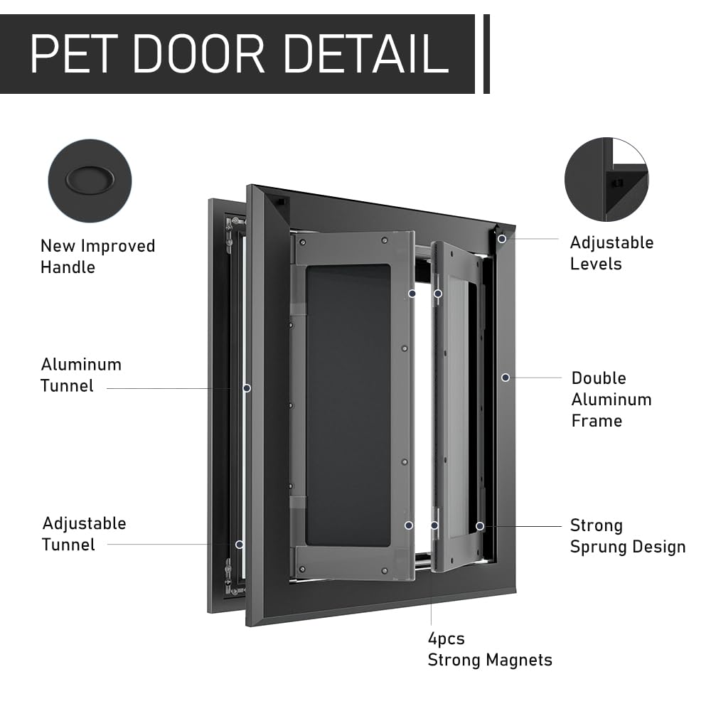 PATAPLUS frame mounted on wood door displaying wide opening and pet-friendly passage