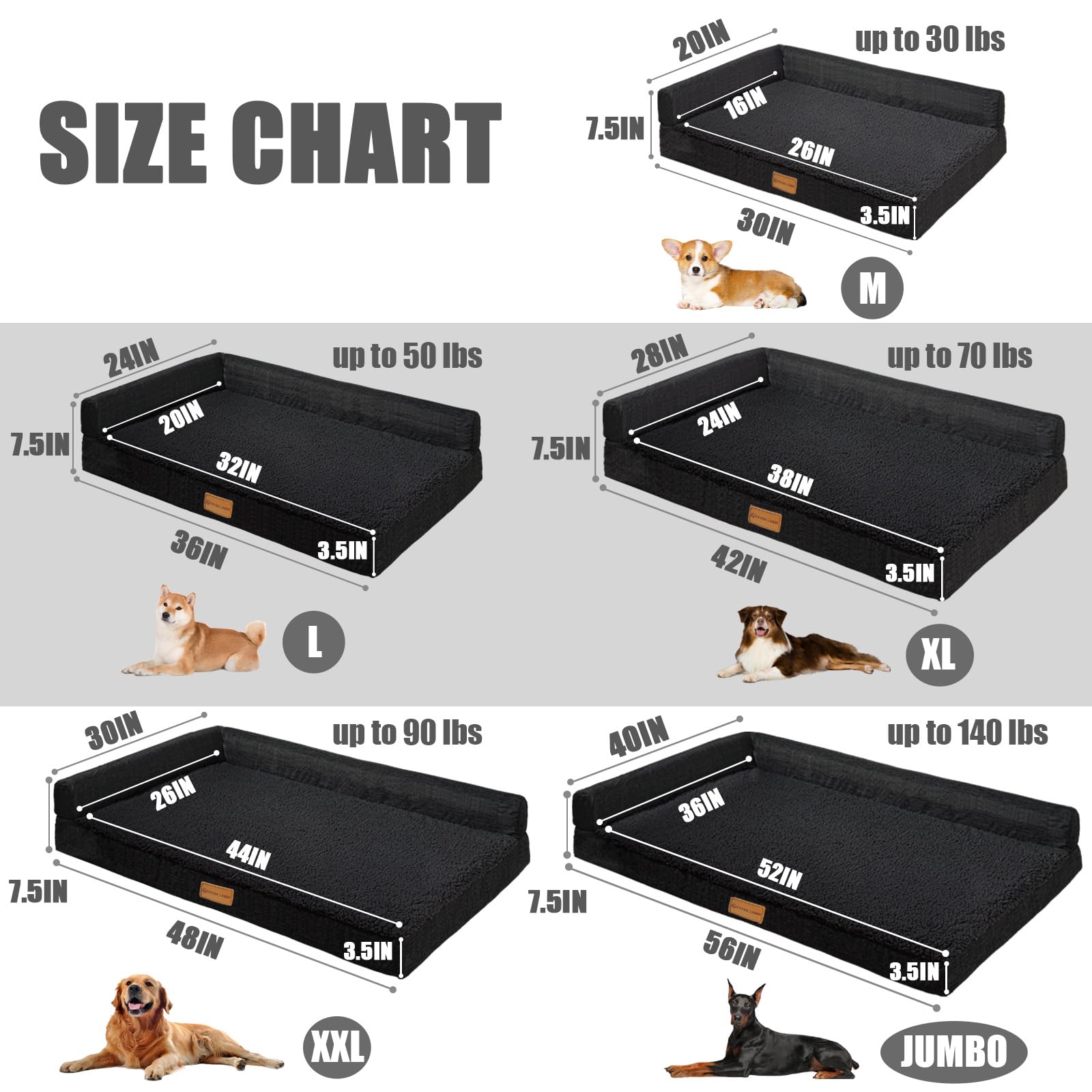 Patas Lague orthopedic XL bed 42x28 color options highlight room style and pet choice.