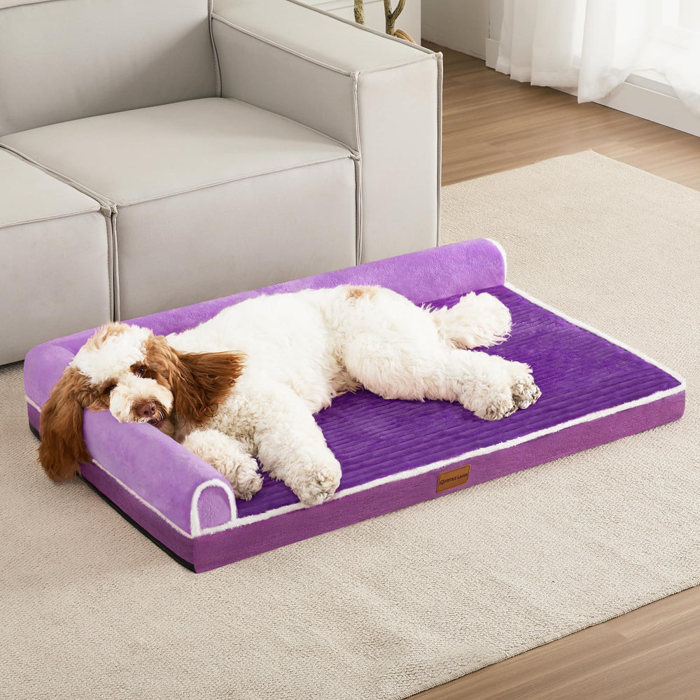 Patas Lague orthopedic XL dog bed side view showing foam edges for neck support