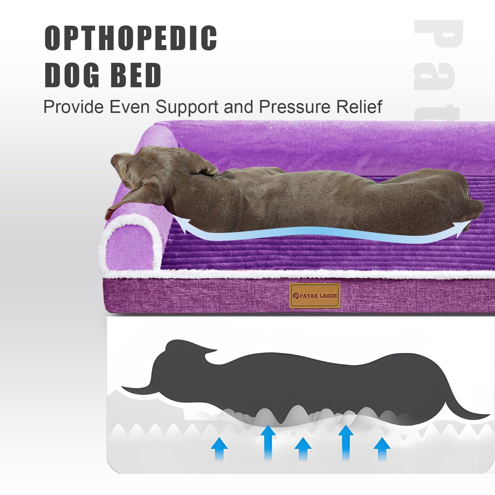 Patas Lague dog bed foam closeup highlighting 3.5-inch high-density foam