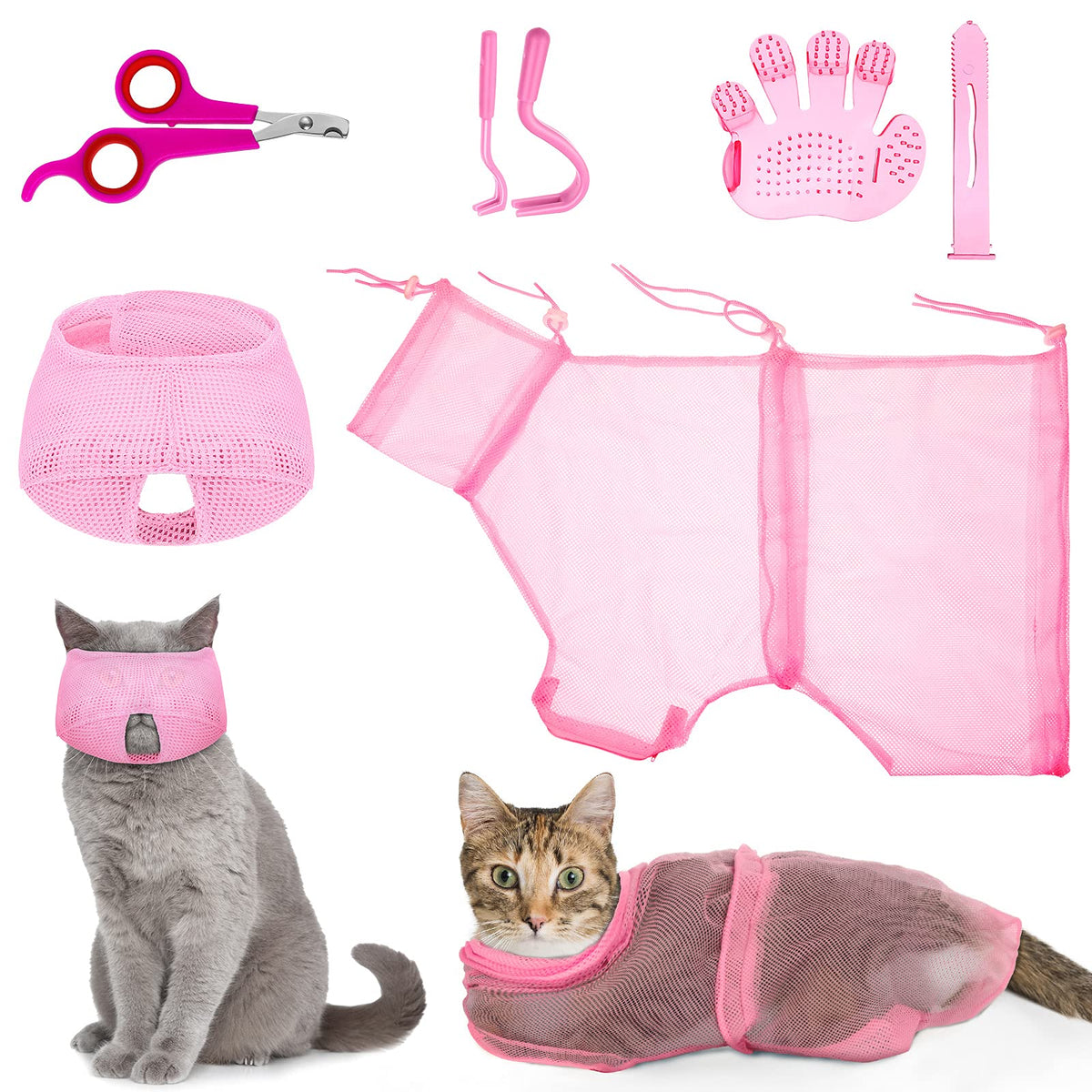 Patelai bolsa ducha gato rosa facilita baño sin mordidas