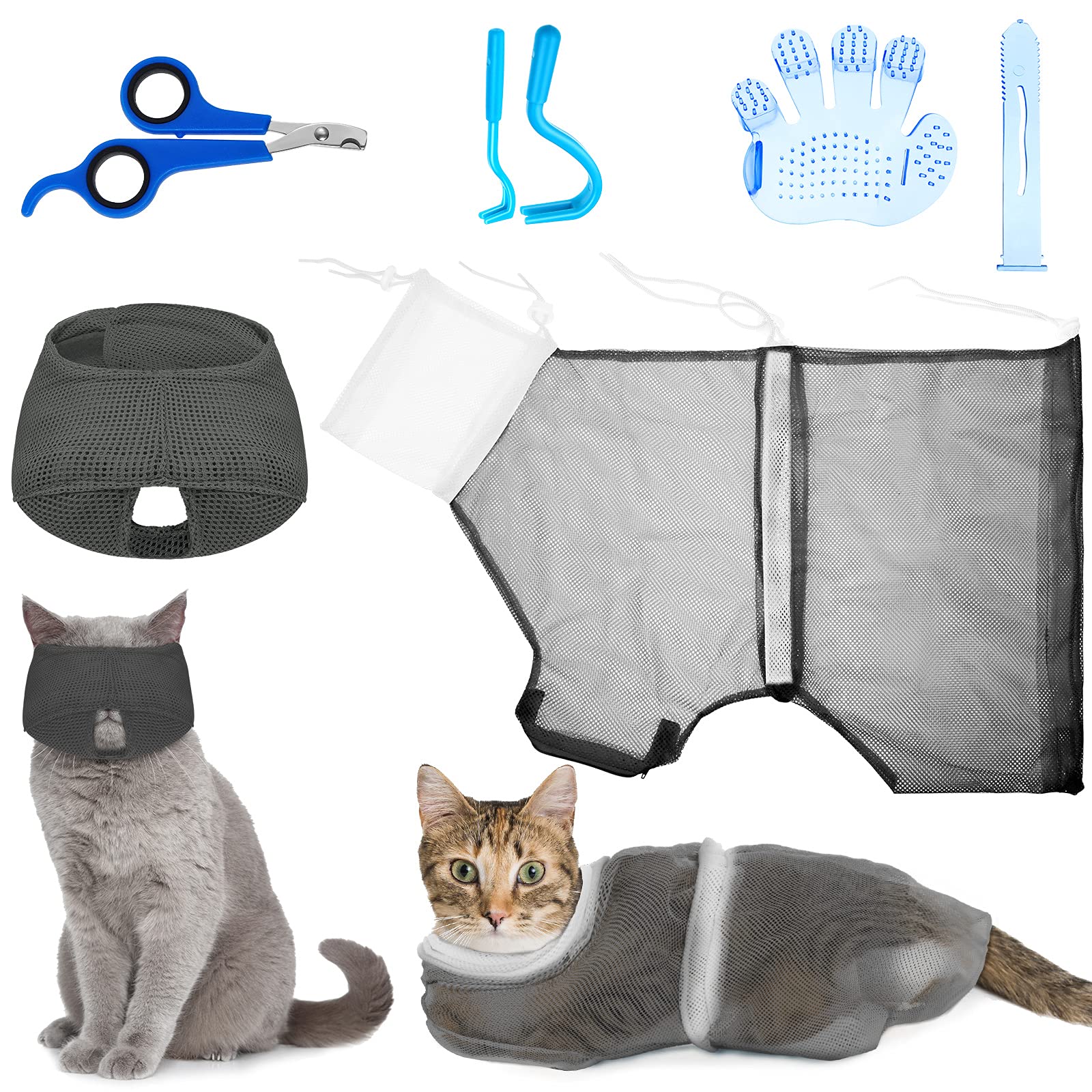 Patelai bolsa de ducha para gatos ajustable, baño seguro y cómodo.
