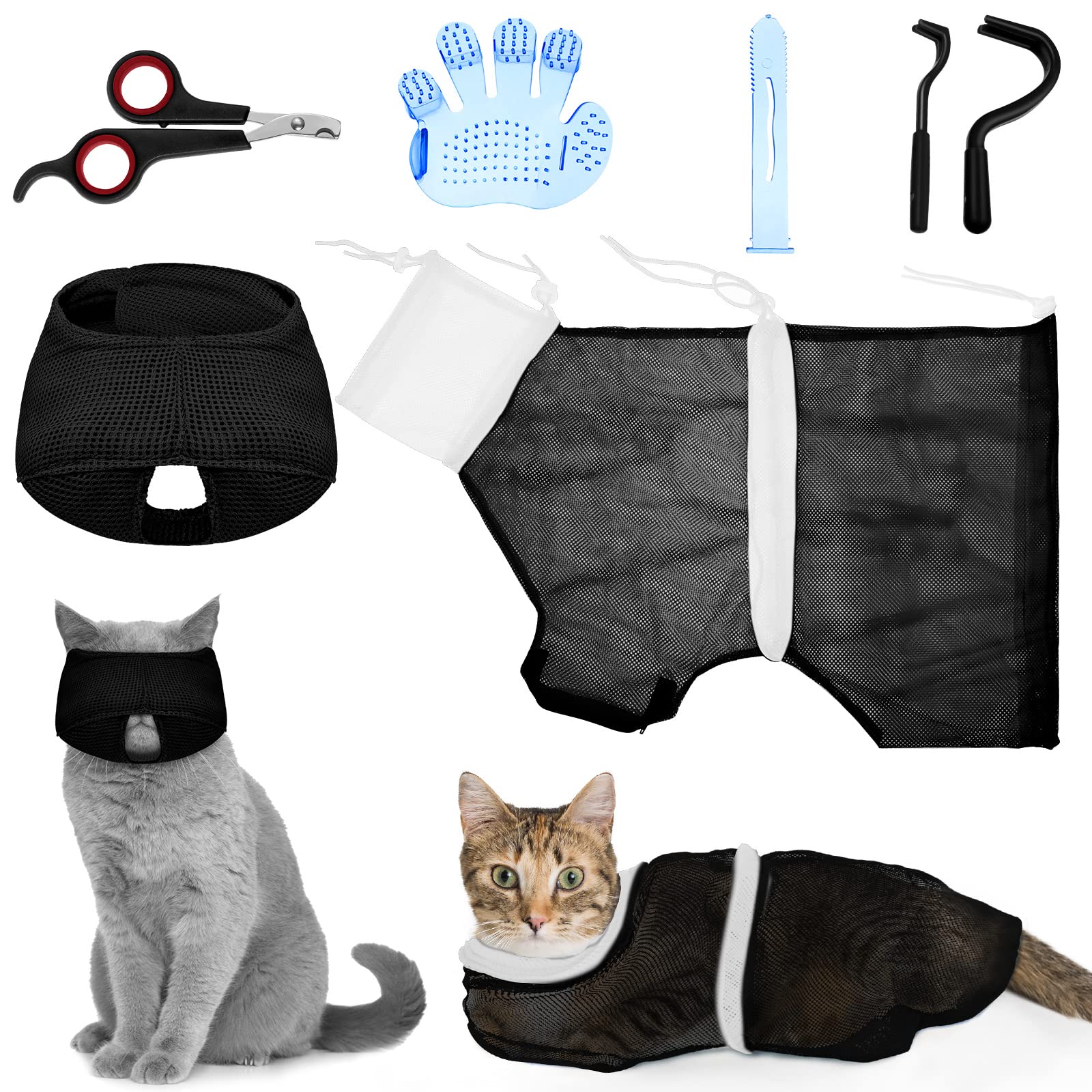Patelai cat bathing bag front view showing secure restraint during bath time