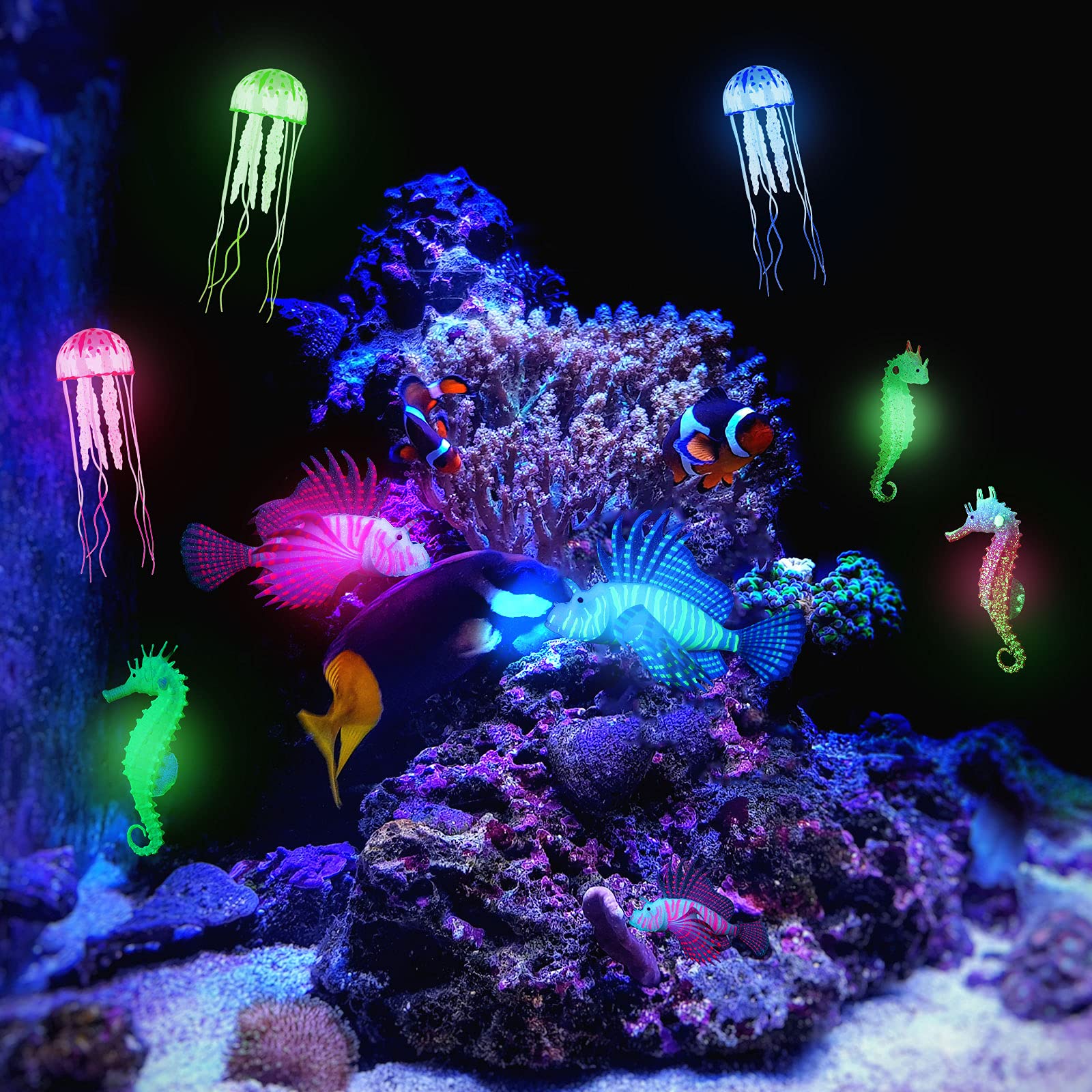 Patelai dreamy color aquarium view with 8-piece glow set.