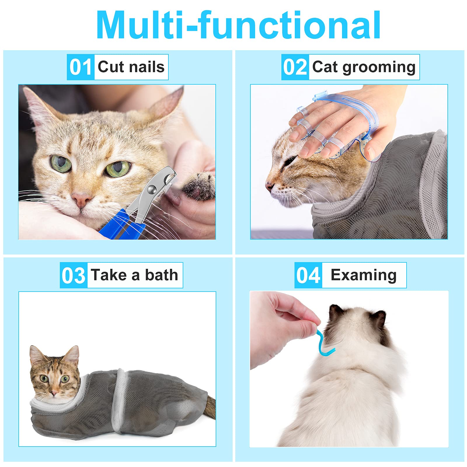 Conjunto Patelai para baño y aseo de gatos en casa.