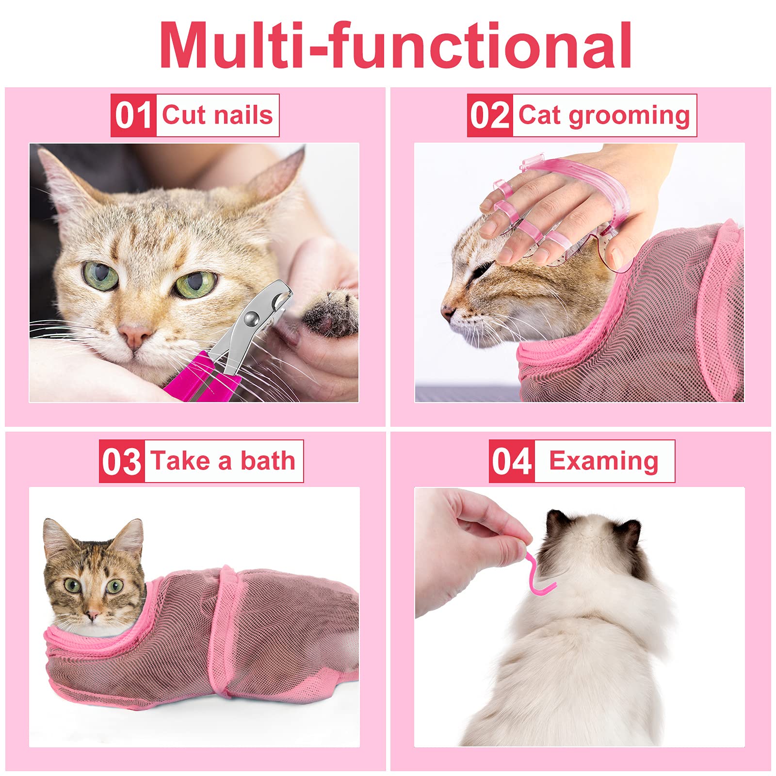 Patelai uso baño gato rosa para limpieza y arreglo