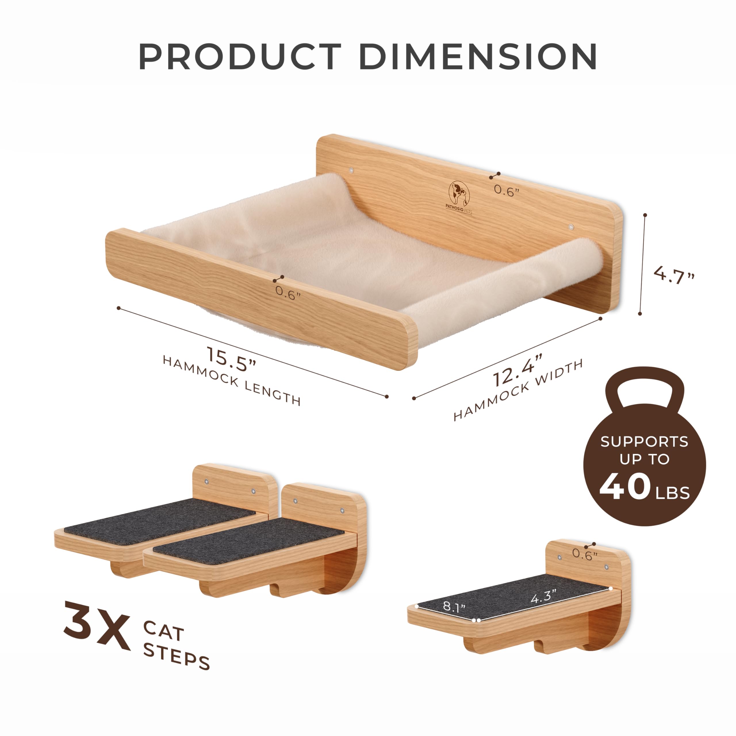 PATHOSIO PETS cat wall shelves with faux linen hammock for breathable lounging.