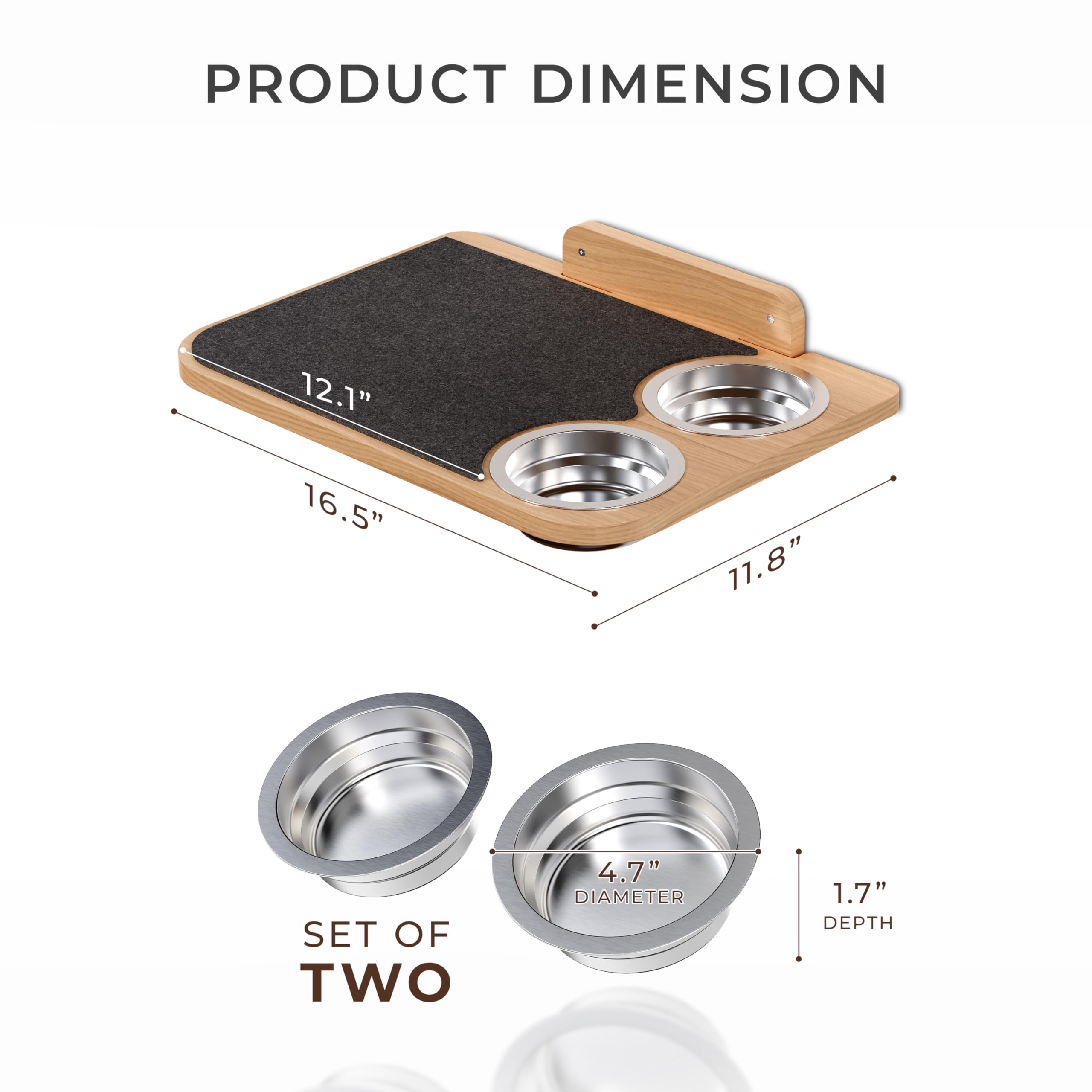 PATHOSIO PETS dog-proof feeding station with stainless steel bowls for tidy meals.