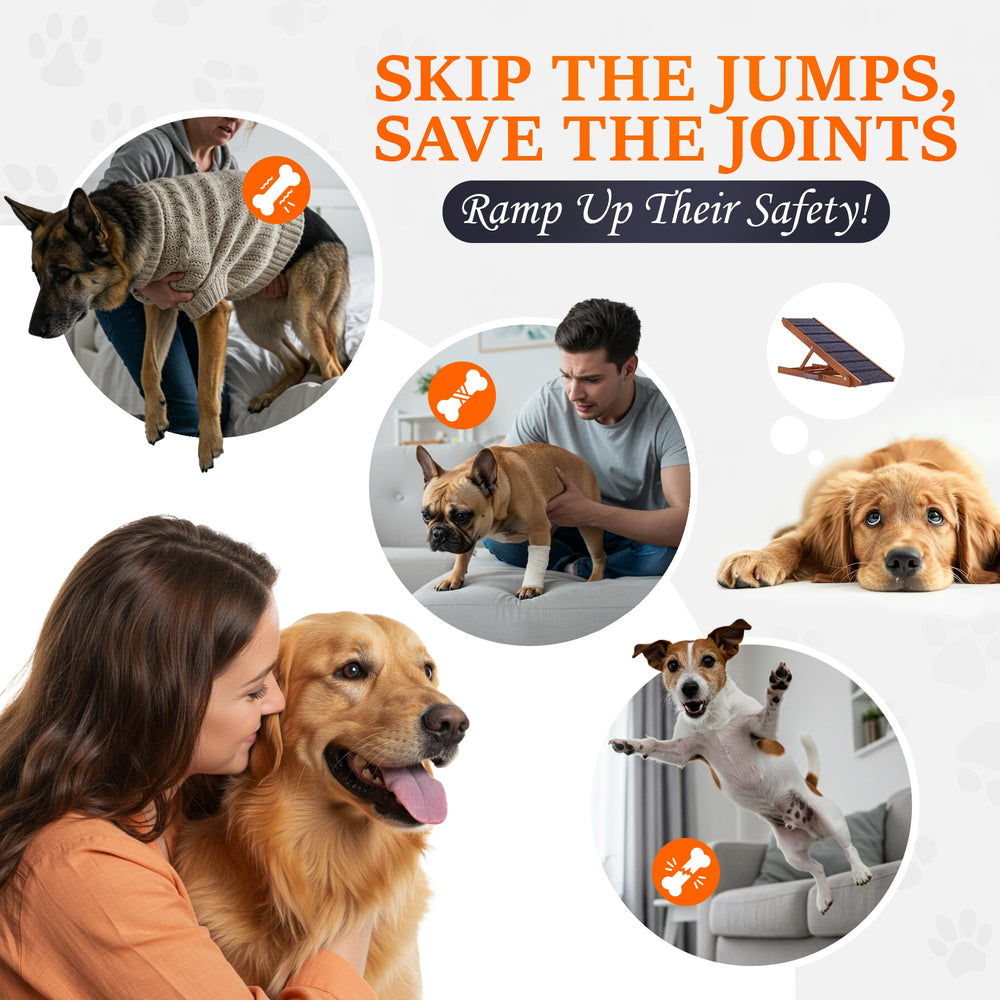 Pathosio Pets dog ramp non-slip gray carpet offers safe grip during climbs.