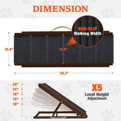 Pathosio Pets dog ramp wide walking surface emphasizes stable, comfortable step for pets.