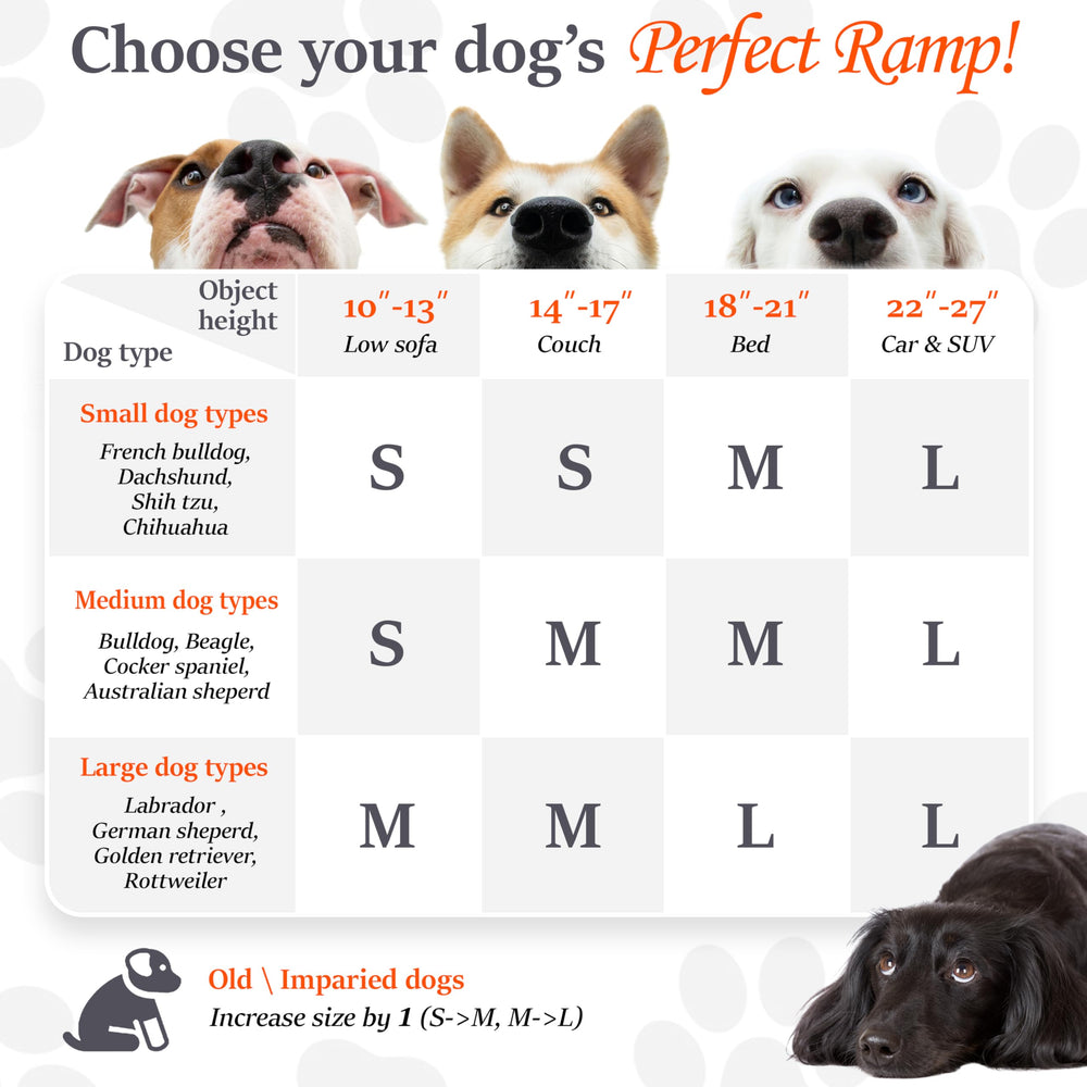 PATHOSIO PETS non-slip surface ramp with grey carpet helps pets climb safely.