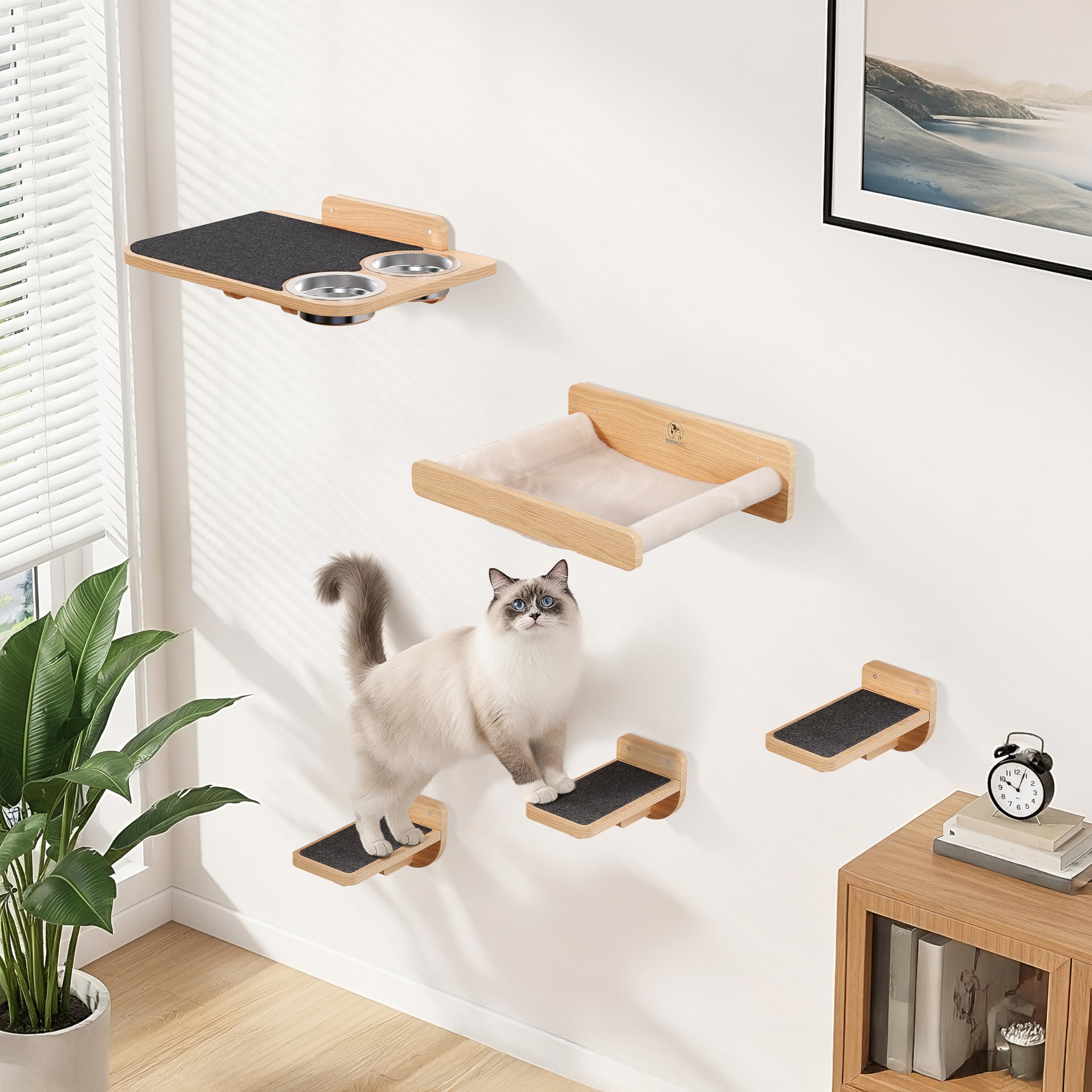 PATHOSIO PETS space-saving cat wall shelves with hammock for cozy lounging.