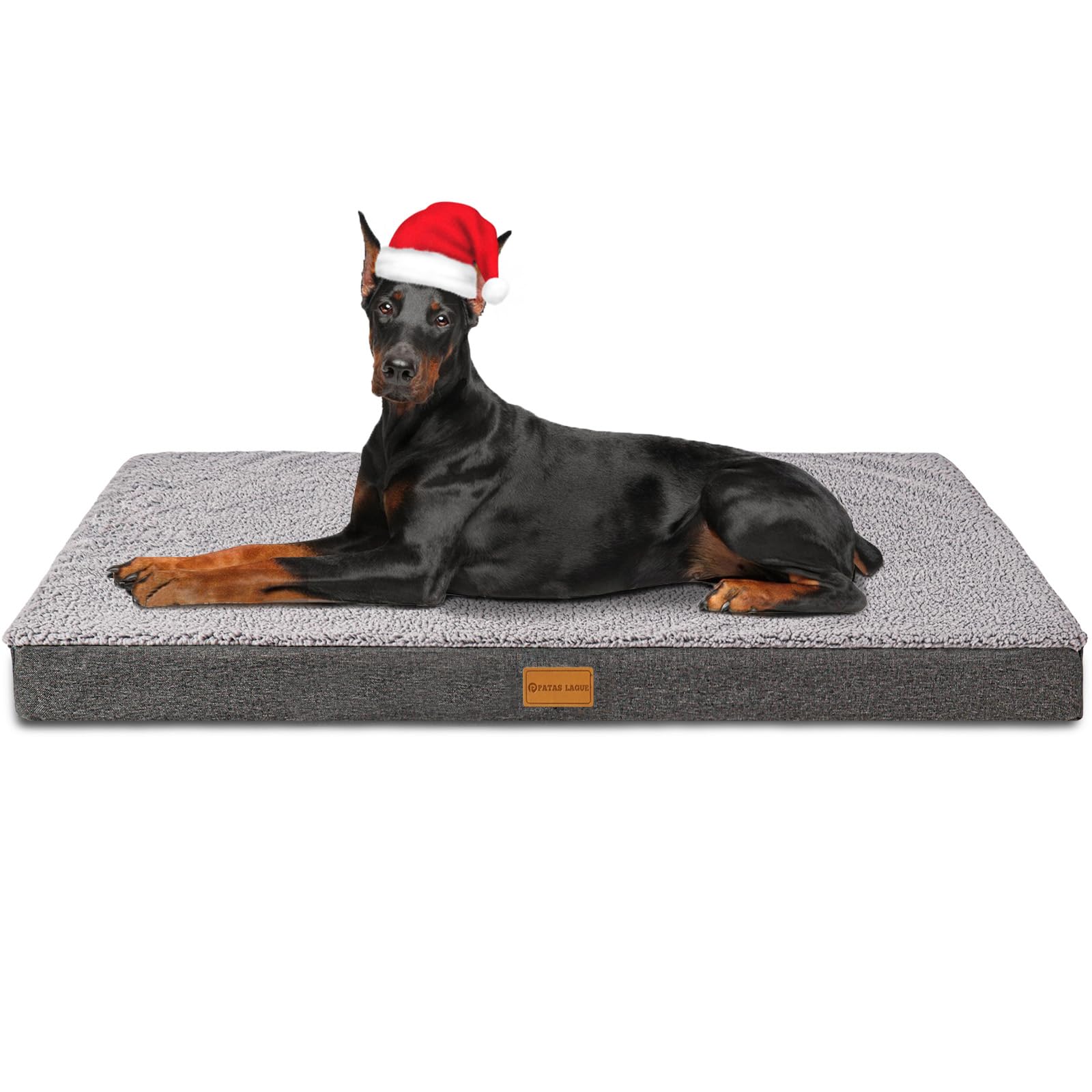 Patas Lague orthopedic dog bed foam closeup highlights egg-crate support for joints.