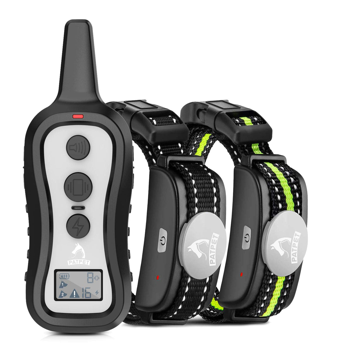 PATPET dog shock collar with two receivers enables simultaneous two-dog training.