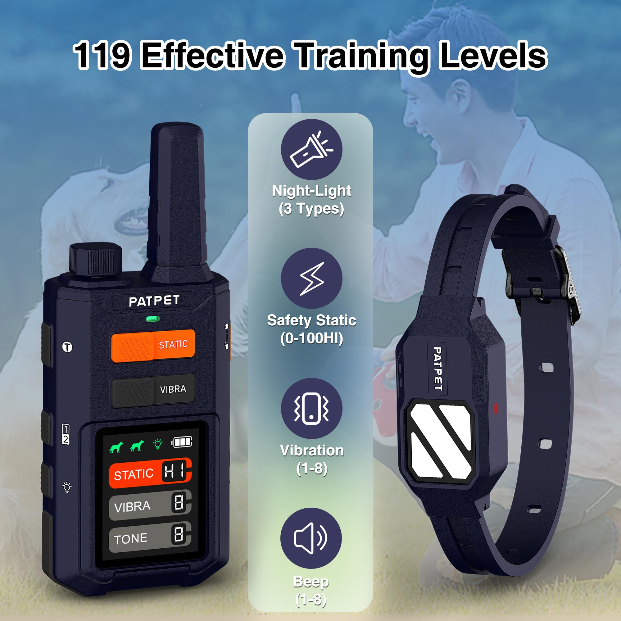 PATPET training collar 4200ft range enables training across yards and parks