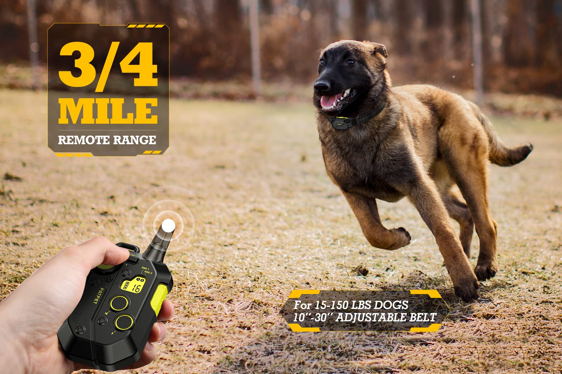 PATPET shock-collar IPX7 waterproof design withstands rain and water exposure