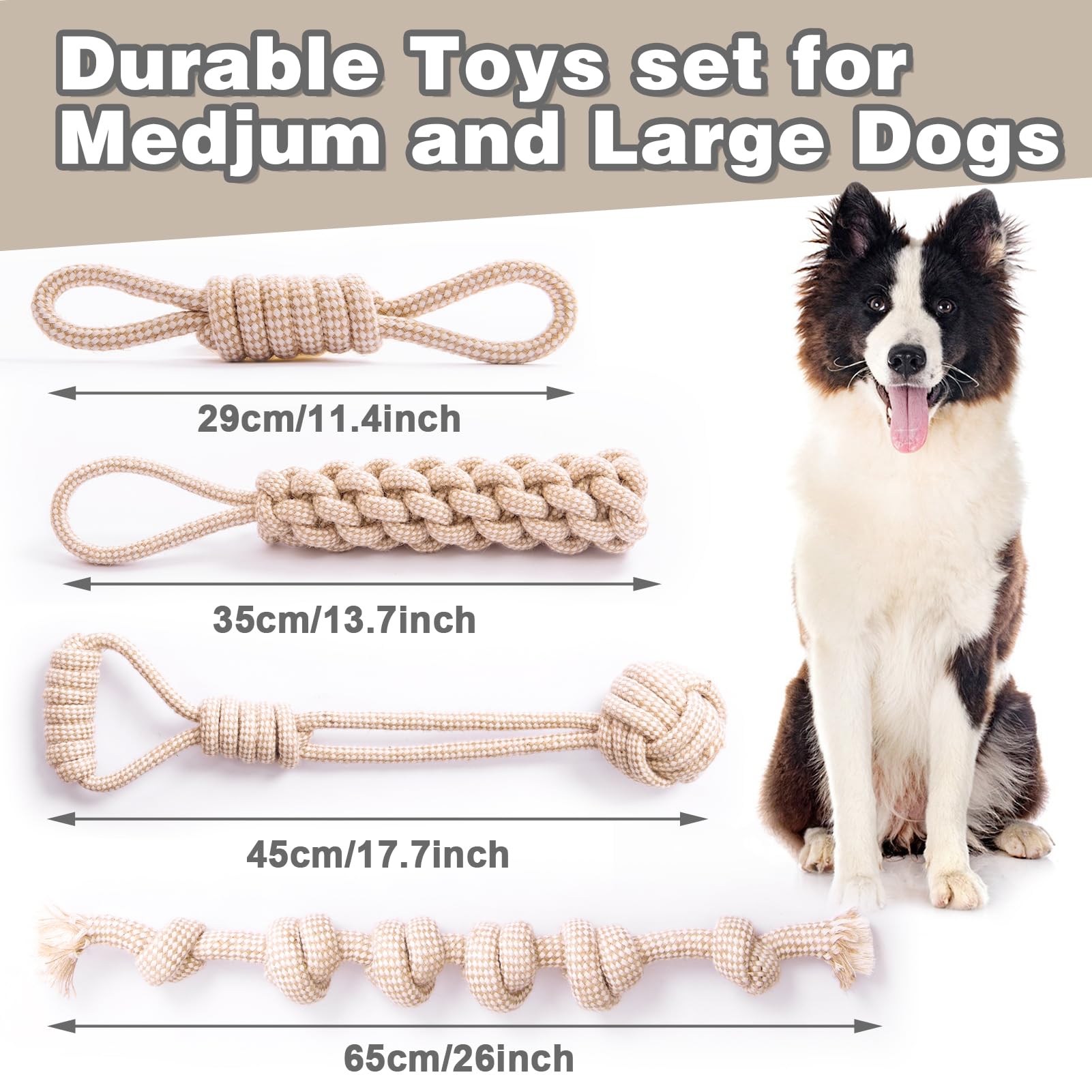 PATTEPOINT ball rope toy 17.7-inch encourages interactive tug and fetch for large dogs